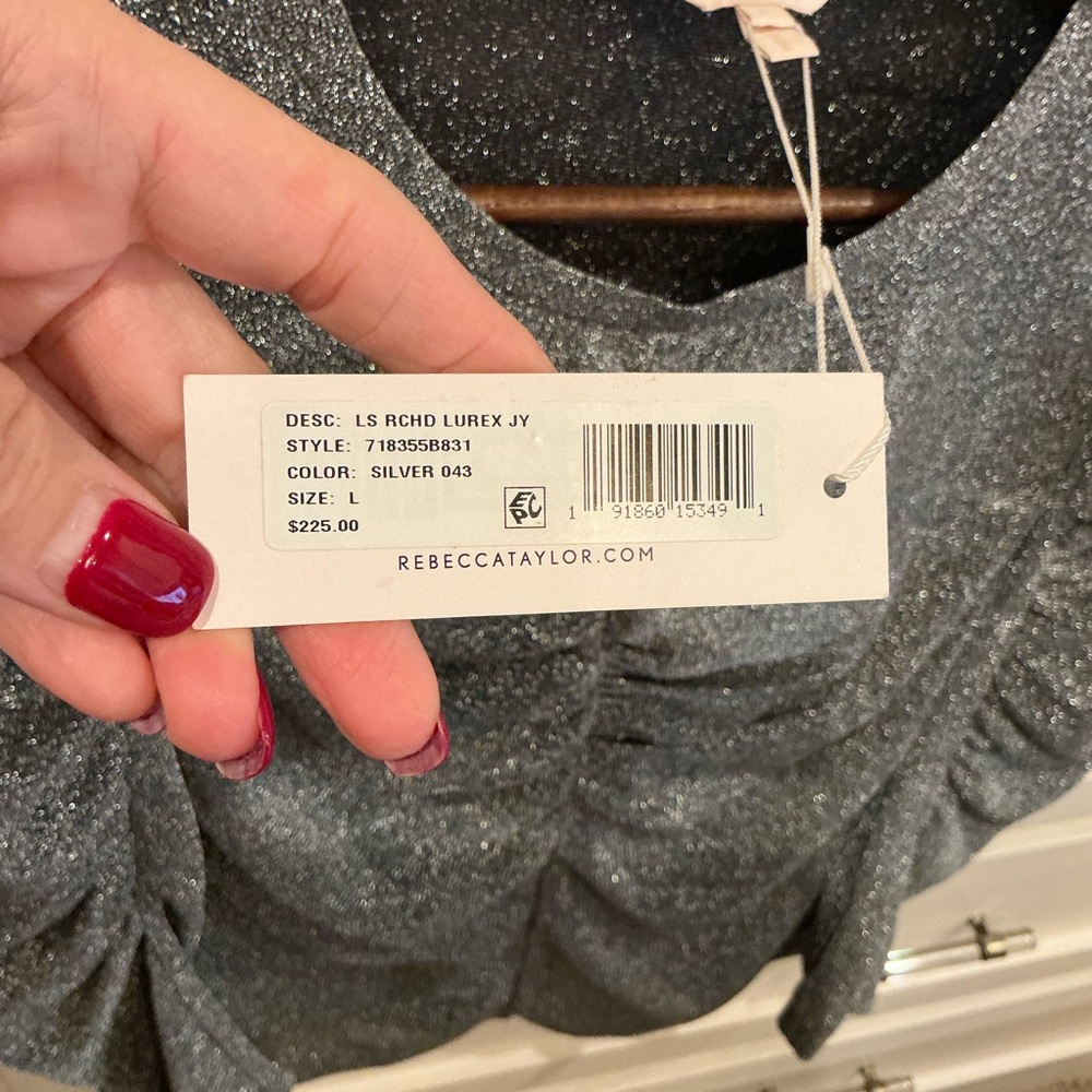 Rebecca Taylor Shimmering Gray/silver Ruched Blouse - Picture 4 of 6